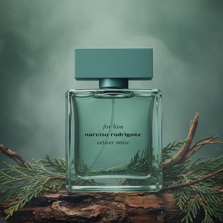 Narciso Rodriguez For Him Vetiver Musc Eau de Toilette bottle.
