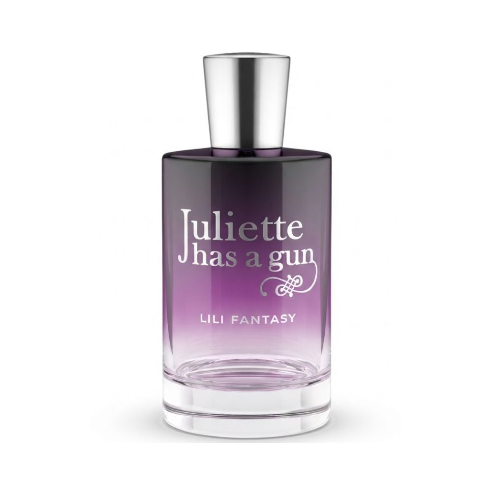 Juliette Has a Gun Lili Fantasy perfume bottle with a gradient purple glass bottle and silver cap.