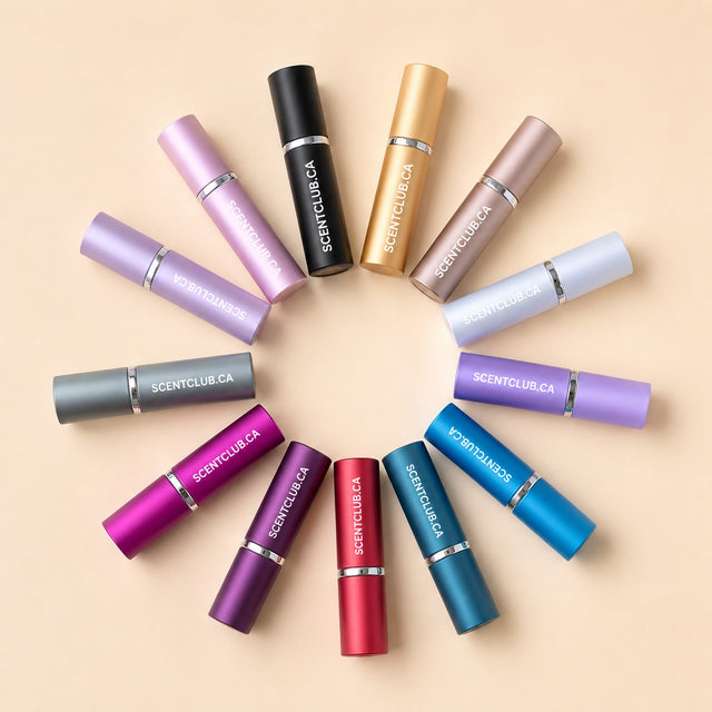 A wheel of ScentClub atomizers in different colours