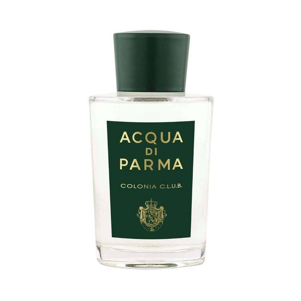 Acqua di Parma Colonia C.L.U.B. fragrance in a clear bottle with a green cap, elegant and refreshing scent.
