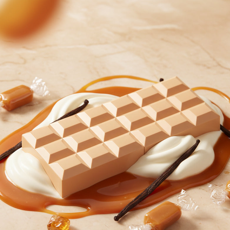 Sweet Tooth Caramel Dream perfume bottle with chocolate bar design.