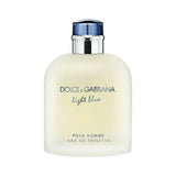 A bottle of Dolce & Gabbana Light Blue Pour Homme Eau de Toilette with a frosted glass finish.